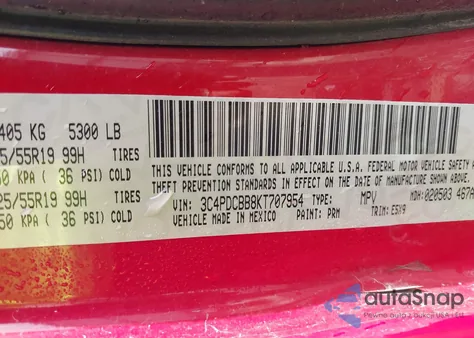 2019 Dodge Journey Se from USA, damaged, VIN 3C4PDCBB8KT707954